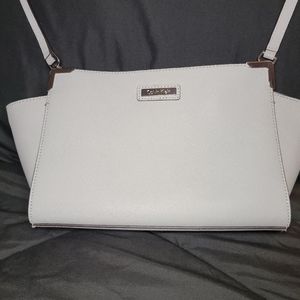 Calvin Klein grey medium hardshell crossbody trapeze style purse